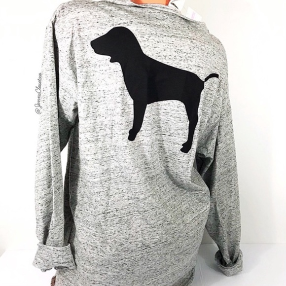 PINK Victoria's Secret Tops - PINK VS Long Sleeve Gray V-Neck Top Dog Logo XS